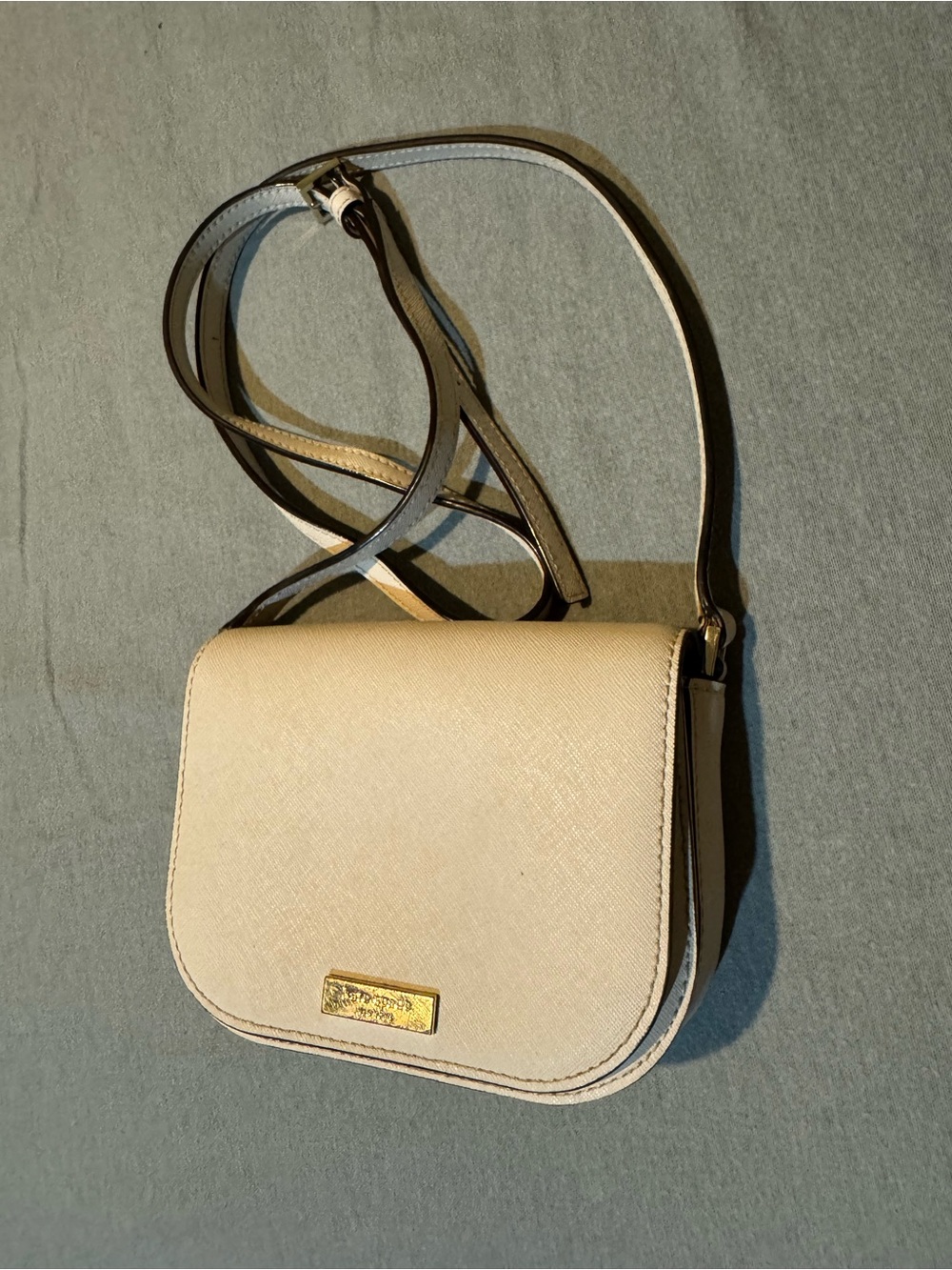 kate spade Cream Textured Leather Crossbody with Gold Plaque
